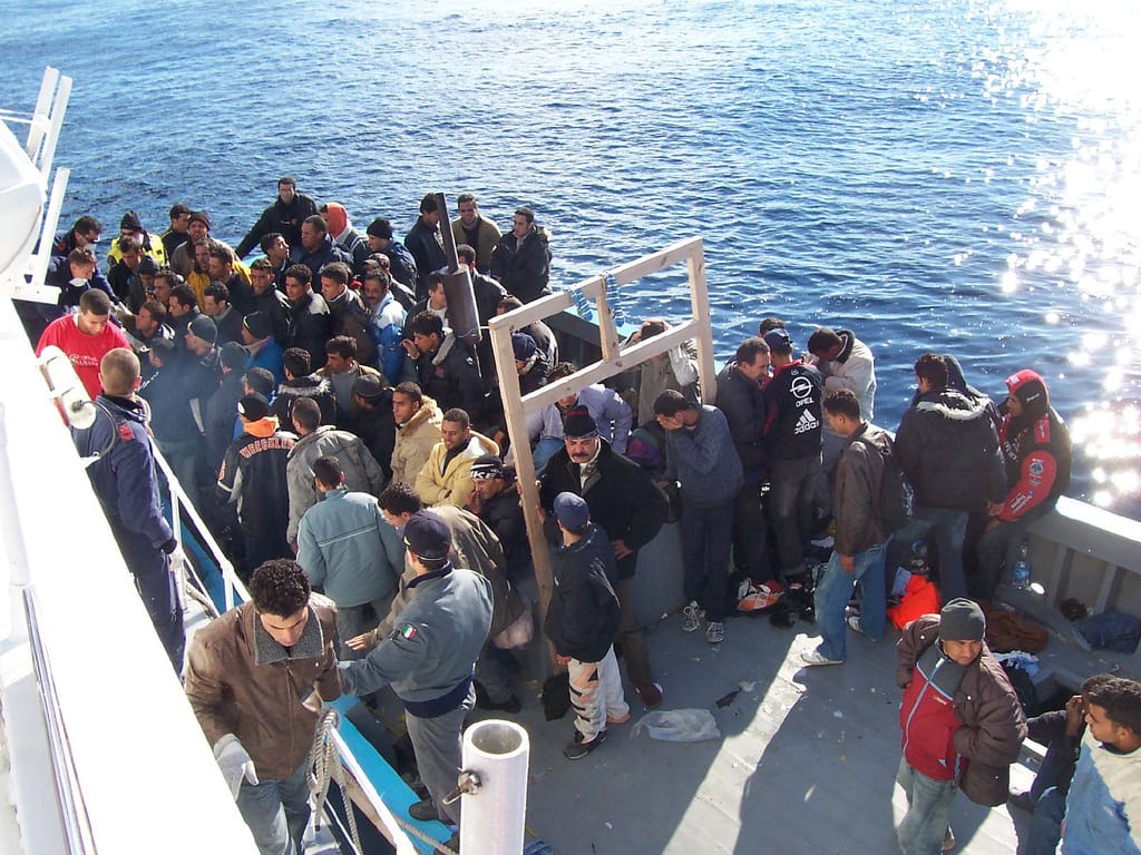 Boat People at Sicily in the Mediterranean Sea