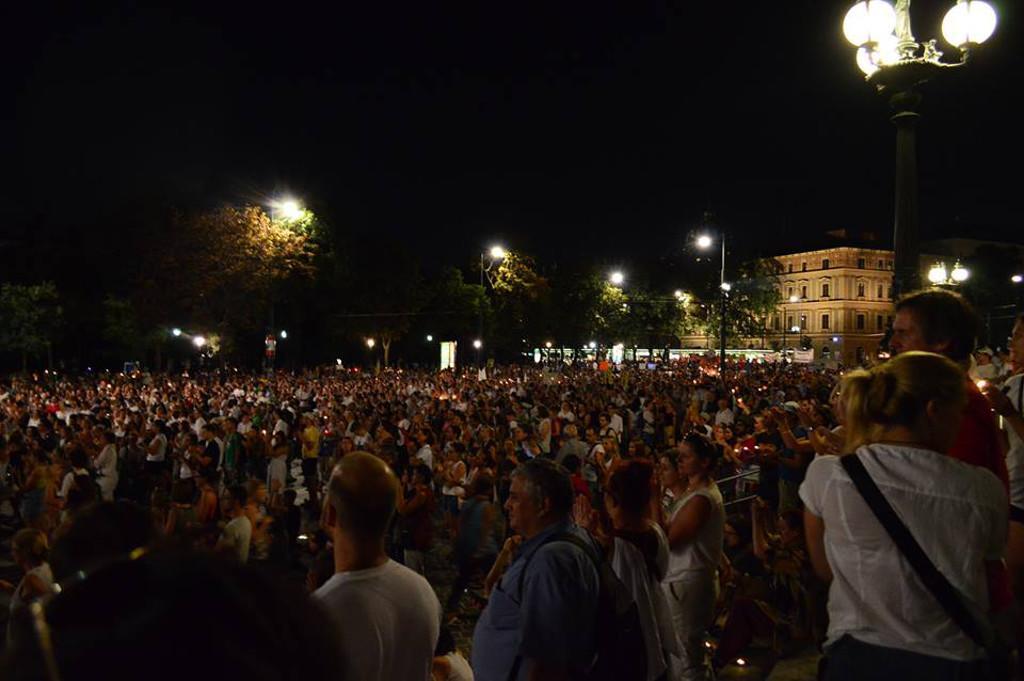 rally supporting refugees in front of Parliament August 31 Vienna Austria Photo Daniel Hrncir