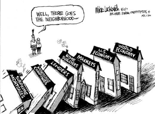 In 2008 investors panicked as a large number of subprime mortgages defaulted in the US the trigger for a world crisis Image Mike Luckovich