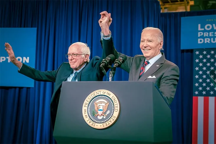 President joe biden and senator bernie sanders at nhti community college in concord (1)